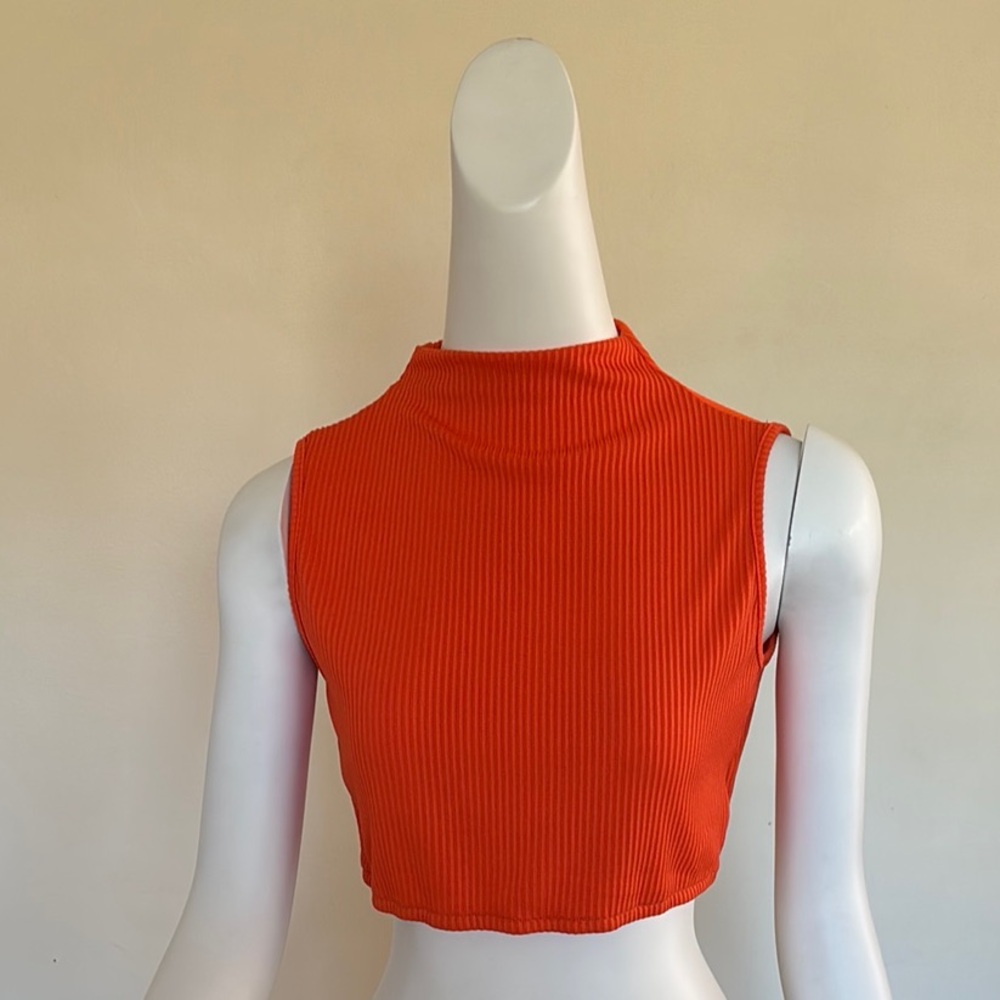 SHEIN Orange Ribbed Cropped Tank Top